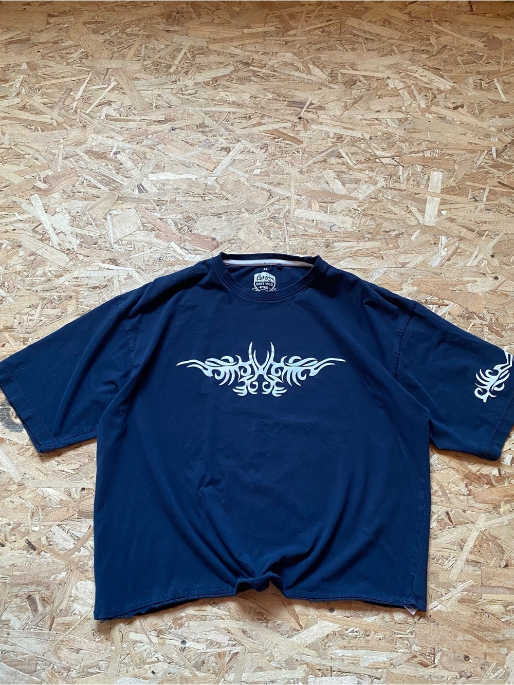 Navy Men’s Graphic Crewneck Shirt with White Tribal Print